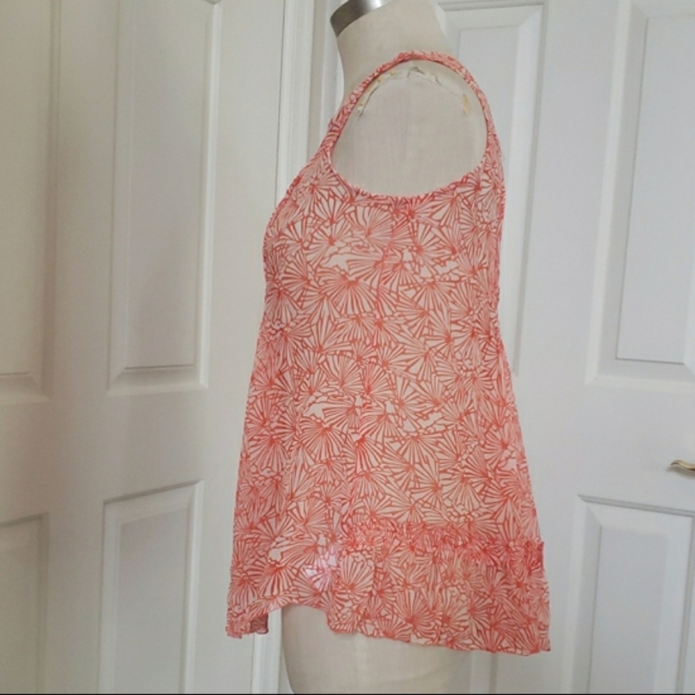 Juicy Couture 100% Silk Coral Orange Cream Floral Pleated Tank Blouse Size 2 XS - Picture 4 of 11
